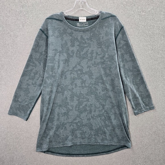 Under Armour Women Activewear Shirt XL Green Camo Fitted Heatgear Long Sleeve - Picture 1 of 10